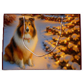 Shetland Sheepdog Holiday  ラージペーパーバッグ (正面)