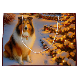 Shetland Sheepdog Holiday ラージペーパーバッグ