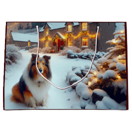 Shetland Sheepdog Holiday ラージペーパーバッグ