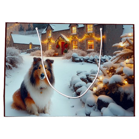 Shetland Sheepdog Holiday  ラージペーパーバッグ (裏面)