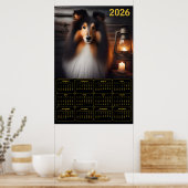 Shetland Sheepdog Lantern Glow Rustic Dog Calendar ポスター (キッチン)