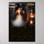 Shetland Sheepdog Lantern Glow Rustic Dog Calendar ポスター (正面)