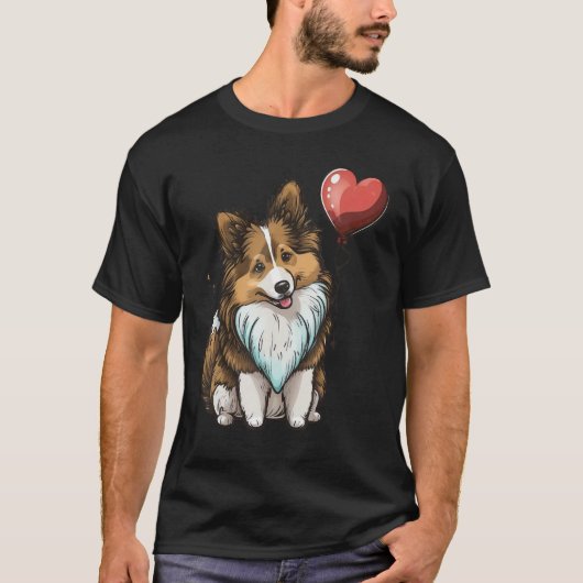 Shetland Sheepdog Love Heart Valentines Day on She Tシャツ (正面)