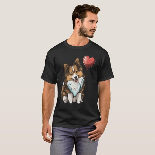 Shetland Sheepdog Love Heart Valentines Day on She Tシャツ (正面フル)