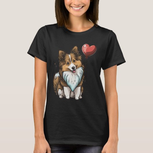 Shetland Sheepdog Love Heart Valentines Day on She Tシャツ (正面)