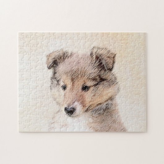 Shetland Sheepdog Puppy Painting Original Dog Art ジグソーパズル (横)