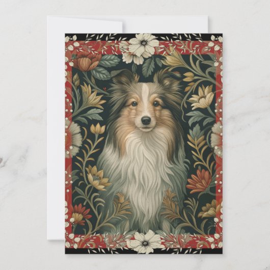 Shetland Sheepdog Sheltie Garden Tapestry Invites サンキューカード (正面)