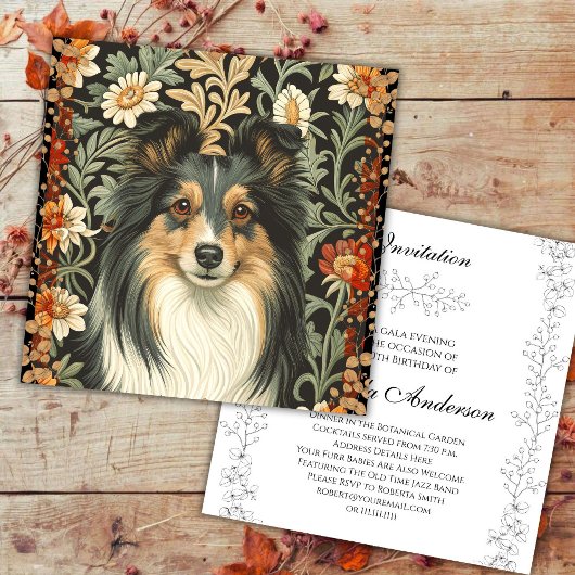 Shetland Sheepdog Sheltie Garden Tapestry Invites サンキューカード