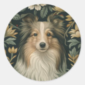 Shetland Sheepdog Sheltie Vintage William Morris ラウンドシール (正面)