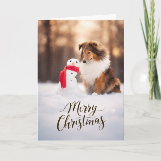 Shetland Sheepdog Snowman Christmas Card シーズンカード (正面)