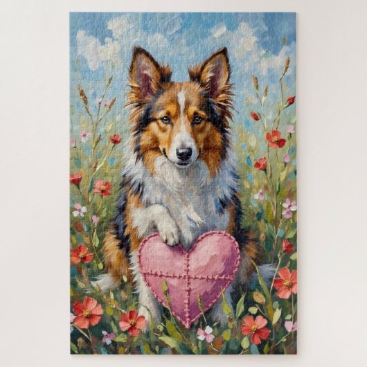 Shetland Sheepdog Valentine's Day Heart Pillow ジグソーパズル (縦)