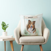 Shetland Sheepdog Watercolor Personalized Dog クッション (椅子)
