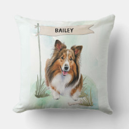 Shetland Sheepdog Watercolor Personalized Dog クッション