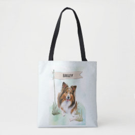 Shetland Sheepdog Watercolor Personalized Dog トートバッグ