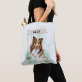 Shetland Sheepdog Watercolor Personalized Dog トートバッグ (クローズアップ)