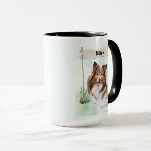Shetland Sheepdog Watercolor Personalized Dog マグカップ (正面右)