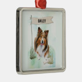 Shetland Sheepdog Watercolor Personalized Dog メタルオーナメント (右)