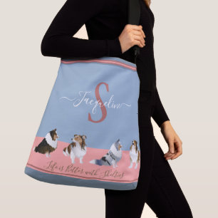 Shetland Sheepdogs、シェットランド・ シープドッグ、オンブルー&ピンク クロスボディバッグ