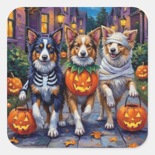 Shetland Sheepdogs in Halloween Costumes スクエアシール (正面)