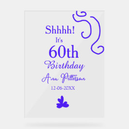Shhそれは60歳の誕生日の追加の名前パープルスペインの r アクリルサイン