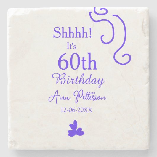 Shhそれは60歳の誕生日の追加の名前パープルスペインの r ストーンコースター (正面)