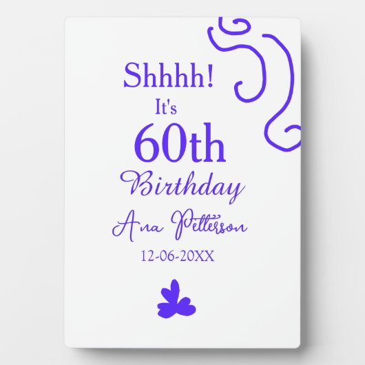 Shhそれは60歳の誕生日の追加の名前パープルスペインの r フォトプラーク (正面)