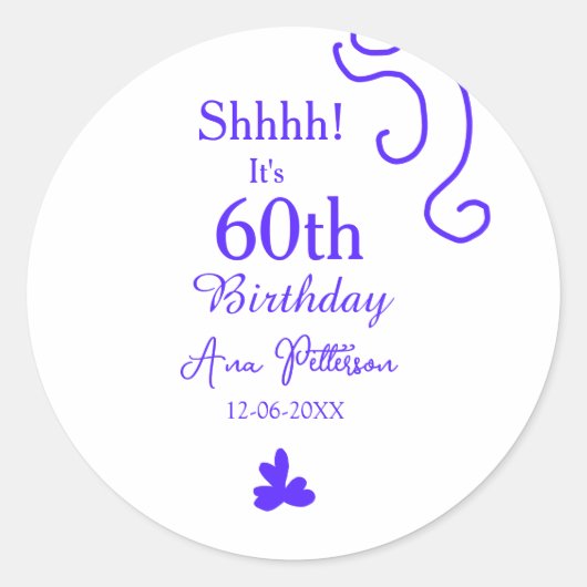 Shhそれは60歳の誕生日の追加の名前パープルスペインの r ラウンドシール (正面)