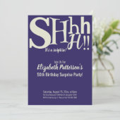 Shhサプライズの誕生日パーティー大人ブルー 招待状 (スタンド正面)