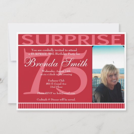 Shhサプライズ誕生日パーティーの招待 | レッド 招待状 (裏面)