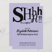 Shhサプライズ誕生日パーティー大人紫 招待状 (正面/裏面)