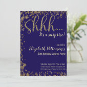 Shhサプライズ誕生日パーティー金ゴールド大人 招待状 (スタンド正面)