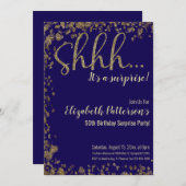 Shhサプライズ誕生日パーティー金ゴールド大人 招待状 (正面/裏面)