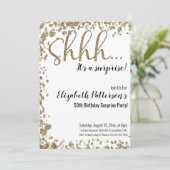 Shhサプライズ誕生日パーティー金ゴールド大人 招待状 (スタンド正面)