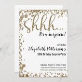 Shhサプライズ誕生日パーティー金ゴールド大人 招待状 (正面/裏面)