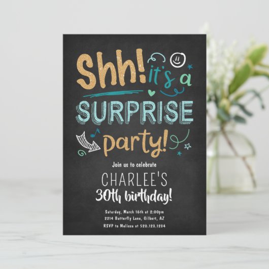 Shh It's A Surprise Birthday Party Invitation 招待状 (スタンド正面)