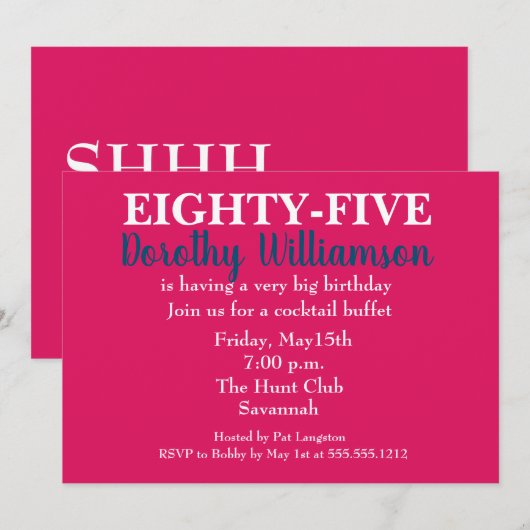 Shh It's A Surprise Birthday Party Invitation 招待状 (正面/裏面)