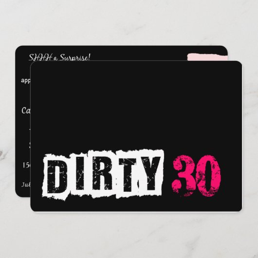 Shh Supply Dirty Dirty 30 Pink Birthday Party（ピンクの 招待状 (正面/裏面)