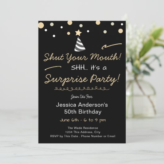 Shh Surprise Birthday Party 招待状 (スタンド正面)