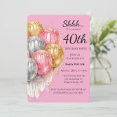 Shh Surprise Birthday Party in Pink Silver & Gold 招待状 (スタンド正面)