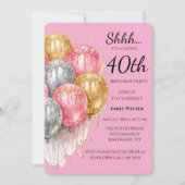 Shh Surprise Birthday Party in Pink Silver & Gold 招待状 (正面)