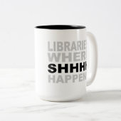 SHHHギフトが司書の勉強の起こる図書館 ツートーンマグカップ (正面右)