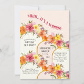 Shhhサプライズのフローラアーかわいらしシュ誕生日 招待状 (正面)