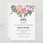 Shhhサプライズフローラ赤面ピンクの水の色のブーケ 招待状 (正面)