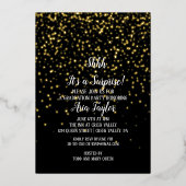 Shhhサプライズ紙吹雪オンブラック卒業金ゴールド 箔招待状 (正面)