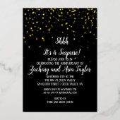 Shhhブラック紙吹雪金ゴールドにサプライズパーティー 箔招待状 (正面)