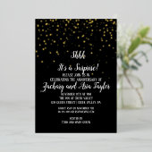 Shhhブラック紙吹雪金ゴールドにサプライズパーティー 箔招待状 (立ち正面)
