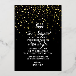 Shhhブラック紙吹雪金ゴールドにサプライズパーティー 箔招待状