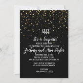 Shhhブラック金ゴールドのパーティー紙吹雪 招待状 (正面)