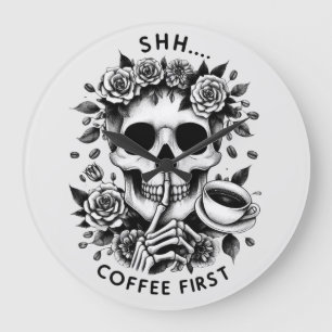 Shhh...コーヒーを最初に ラージ壁時計