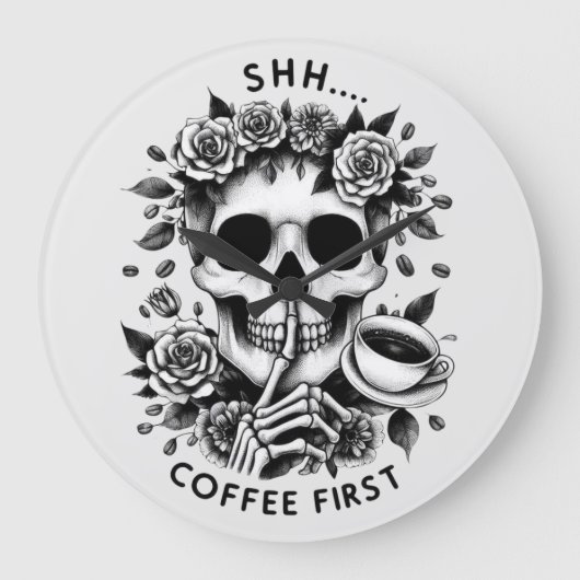 Shhh...コーヒーを最初に ラージ壁時計 (正面)